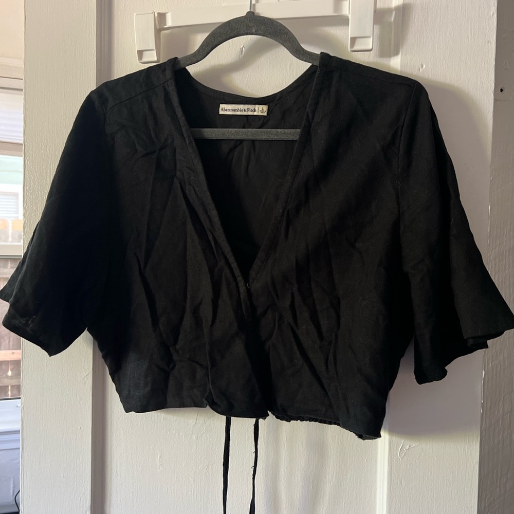 Abercrombie & Fitch Cropped Linen Wrap Top